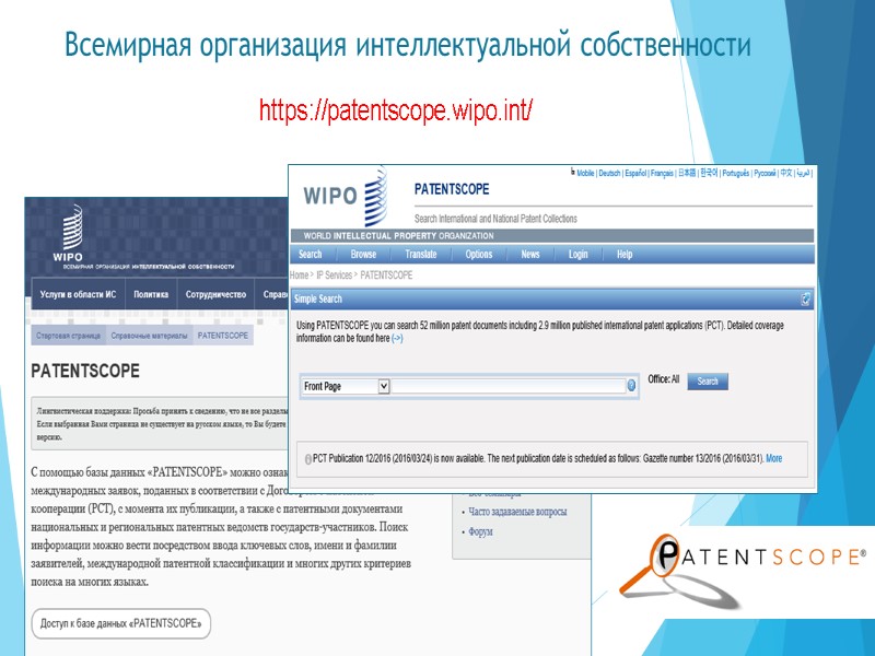 Всемирная организация интеллектуальной собственности https://patentscope.wipo.int/